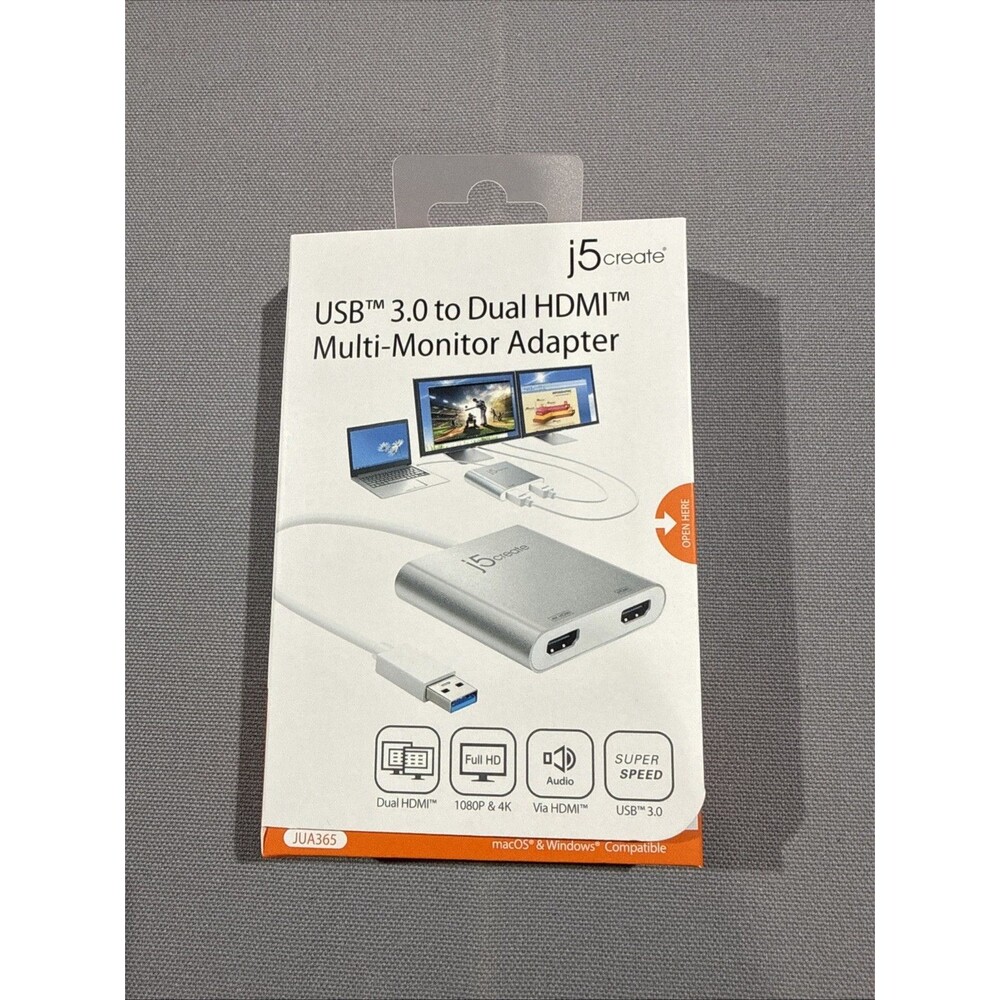 j5create USB 3.0 to Dual HDMI Multi-Monitor Adapter Silver JUA365 Windows/Mac